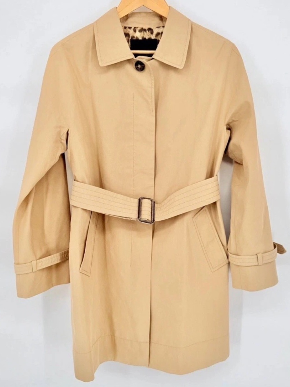 Talbots Petite Trench Coat 10P Beige Leopard Lined Belted Classiccore Old Money